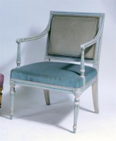 Lot 537 - A Louis XVI blue painted fauteuil, having...