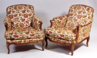 Lot 561 - A pair of French beechwood framed fauteuil,...