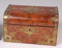 Lot 1410 - A Victorian figured walnut and brass bound...