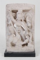 Lot 1443 - An Indian carved white marble stele of Durga,...