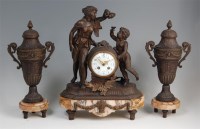 Lot 1552 - A circa 1900 bronze metal and marble three...