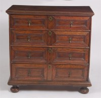 Lot 1613 - A Jacobean period oak chest, of four long...