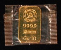 Lot 137 - A 10g 999.9 fine Chiasso Argor S.A. gold ingot...