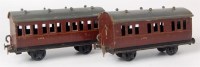 Lot 378 - 2x scratch built LMS maroon tinplate 4 wheel...