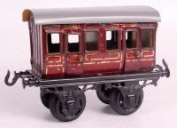 Lot 490 - Bing GI maroon short 4 wheel 3rd class coach,...