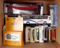 Lot 2535 - Two boxes of loose and boxed modern issue bus...