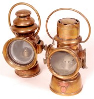 Lot 186 - 2 brass carbide lamps, one side fitting and...
