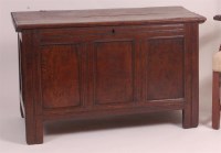 Lot 905 - A circa 1700 joined oak coffer, the hinged lid...