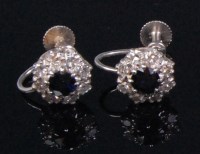 Lot 165 - A pair of 9ct white gold, sapphire and diamond...