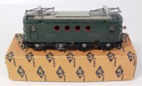 Lot 565 - A French LR 12 volt DC cast bodies bogie green...