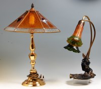 Lot 33 - A modern Tiffany style brass and lead glazed...