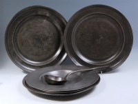 Lot 326 - Six various antique pewter plates and dishes,...