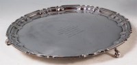 Lot 193 - A silver presentation salver, having a raised...