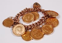 Lot 208 - A 9ct gold curblink bracelet, set with six...