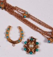 Lot 270 - A 9ct gold long guardchain, set with six...