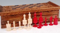 Lot 353 - A bone Staunton type chess set, one side...