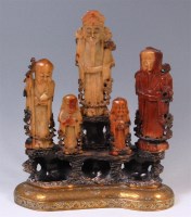 Lot 413 - A 19th century Chinese carved soapstone group...