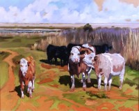 Lot 452 - John Rohda (b.1946) - Cattle at Cley Marshes,...