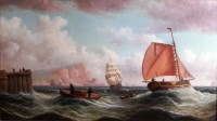 Lot 481 - J W Bartholomew - Sailing boats off Dover, oil...