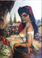 Lot 483 - De Pre - Continental market scene with dusky...