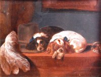 Lot 490 - 20th century school - Dozing spaniels in an...