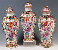 Lot 402 - A set of three Chinese Cantonese famille rose...