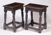 Lot 631 - A pair of circa 1700 oak joint stools, the...