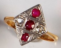 Lot 234 - An Art Deco 18ct yellow gold, platinum, ruby...