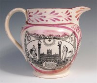 Lot 452 - A Victorian Sunderland lustre Masonic jug,...