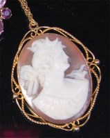 Lot 534 - A carved shell cameo brooch, depicting profile...