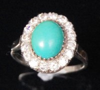 Lot 565 - A white gold, turquoise and diamond ladies...
