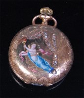 Lot 579 - A Swiss made 18ct gold ladies full hunter...