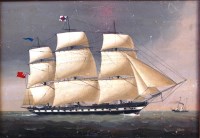 Lot 763 - J Bower - Tea clipper in calm seas, oil on...
