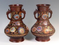 Lot 707 - A pair of Japanese Meiji period bronzed metal...