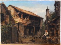 Lot 777 - 19th century Italian school - Farmyard scene...