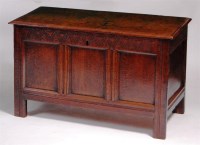 Lot 910 - A circa 1700 joined oak three panel coffer,...