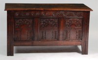 Lot 921 - A circa 1700 joined oak three panel coffer,...