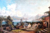 Lot 805 - Circa 1900 Italian school - View of Lake...