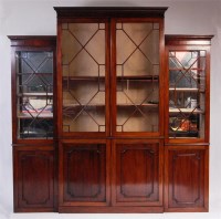 Lot 900 - A 19th century mahogany breakfront bookcase,...