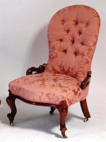 Lot 915 - A Victorian walnut framed spoonback nursing...