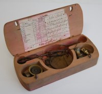 Lot 2208 - A set of Georgian guinea scales and weights,...