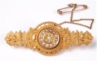 Lot 2574 - A 15ct seed pearl and diamond brooch, the...
