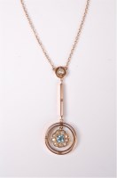 Lot 2583 - An aquamarine and pearl pendant necklace, the...