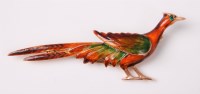 Lot 2592 - A 9ct enamel pheasant brooch, the enamelled...