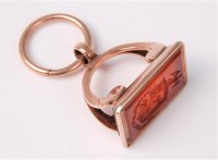 Lot 2595 - A cornelian intaglio fob, the rectangular...
