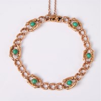 Lot 2606 - A 15ct turquoise bracelet, the six turquoise...