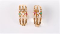Lot 2681 - A pair of gemset earrings, the small round red,...