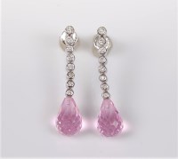 Lot 2720 - A pair of 18ct white gold rose quartz and...