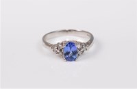 Lot 2734 - A tanzanite and diamond platinum ring, the...