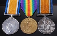 Lot 1042 - A WW I British War and Victory duo, naming...